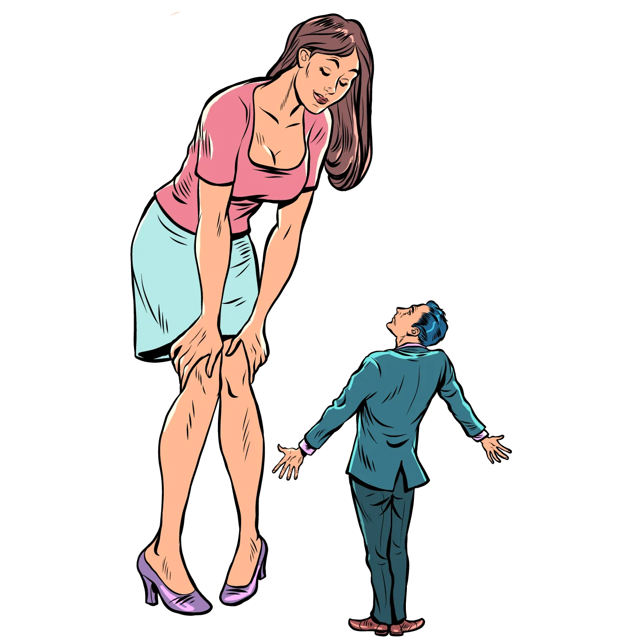 Hilarious Cartoon Clipart Depicting Size Difference and Comical Interaction