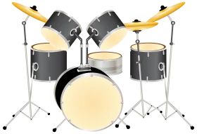 Professional Acoustic Drum Set Clipart with Detailed Metallic Gray Design