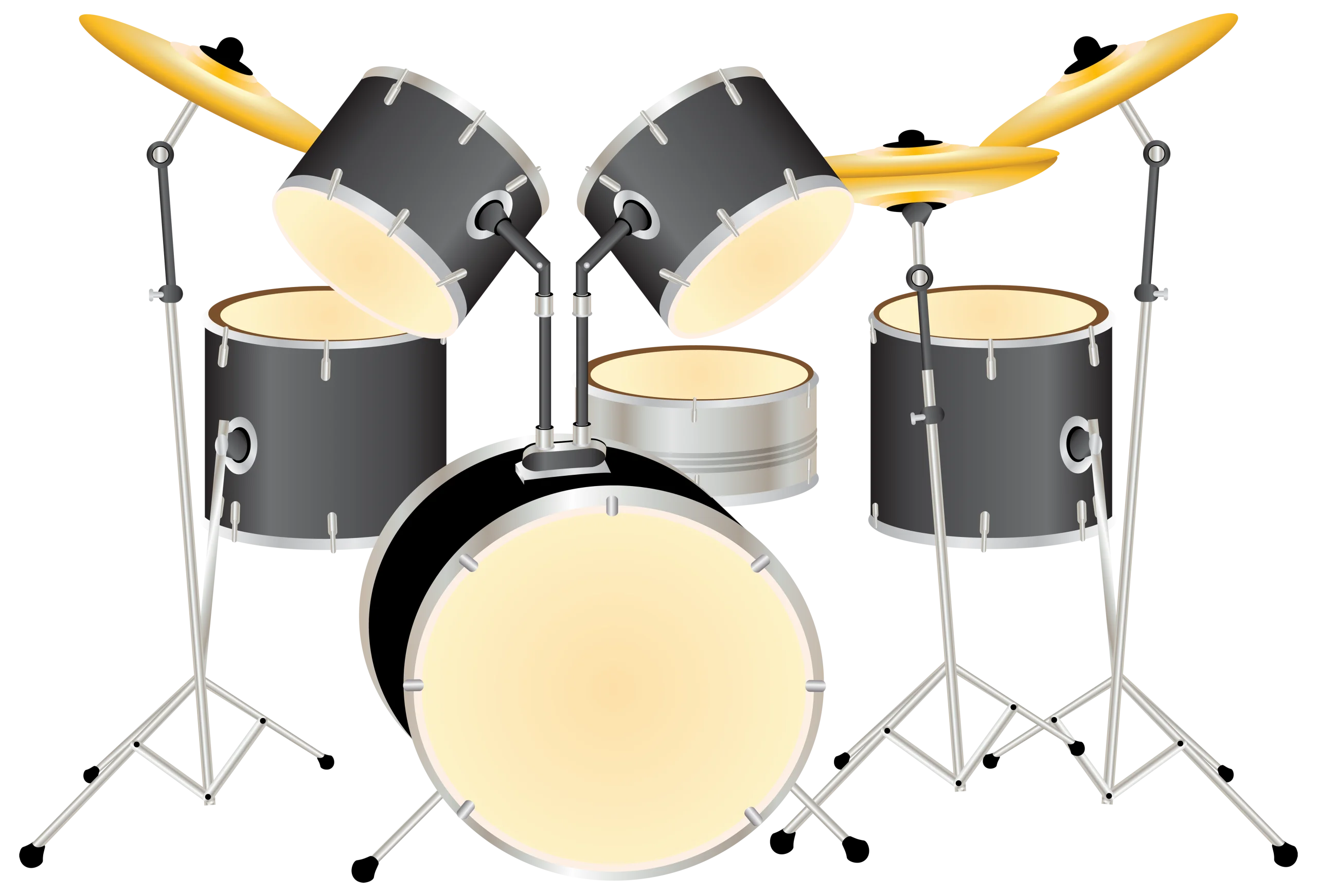 Professional Acoustic Drum Set Clipart with Detailed Metallic Gray Design