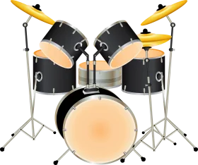 Professional Black Acoustic Drum Set Clipart Illustration with Cymbals and Stands