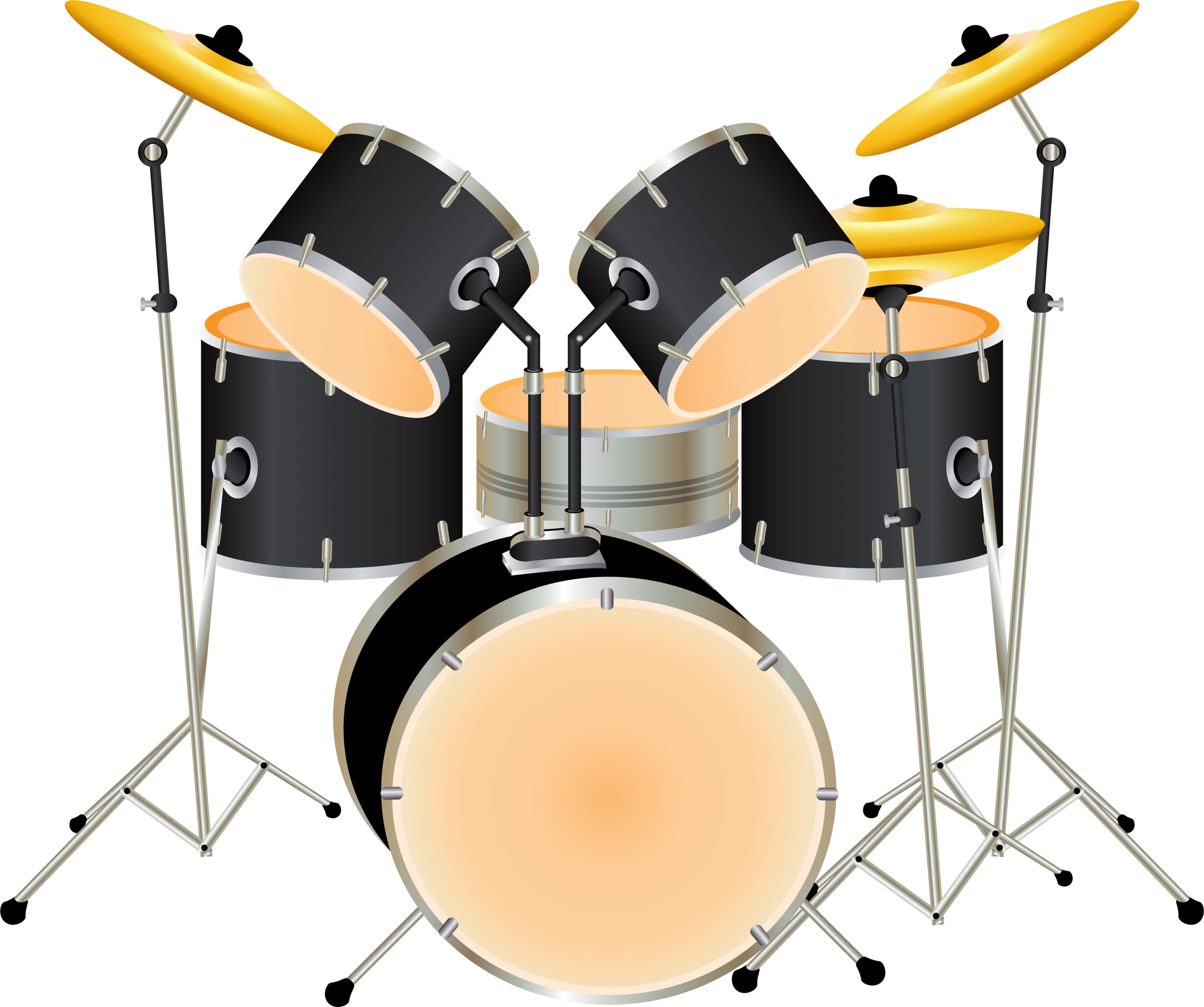 Professional Black Acoustic Drum Set Clipart Illustration with Cymbals and Stands