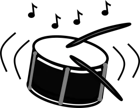 Rhythmic Black and White Drum Clipart with Musical Energy and Sound Waves