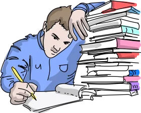 Studious Scholar Burning Midnight Oil: Educational Clipart of Diligent Learning