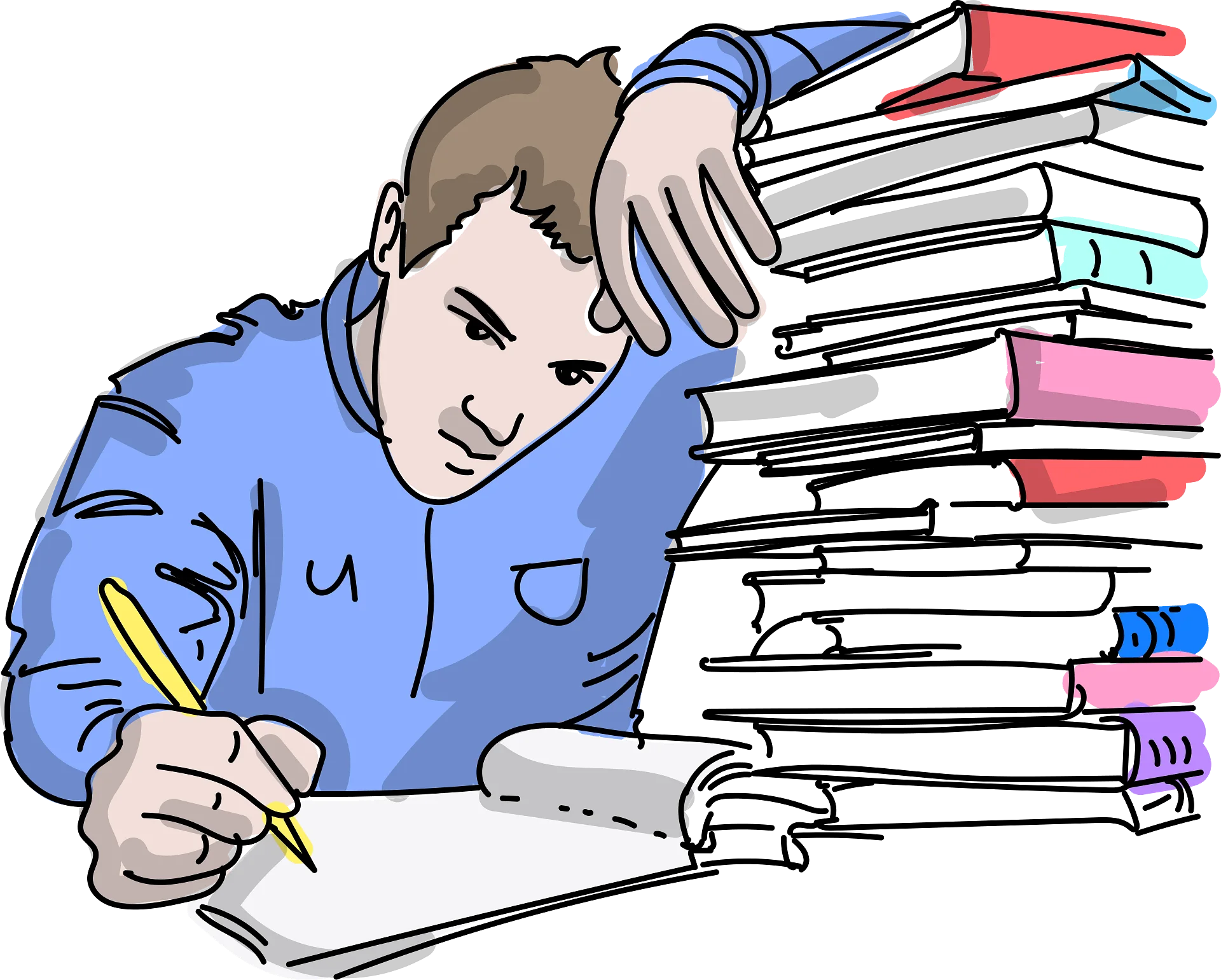 Studious Scholar Burning Midnight Oil: Educational Clipart of Diligent Learning