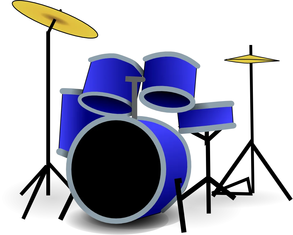 Stylish Blue Acoustic Drum Set Clipart with Cymbals on Sturdy Stands