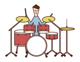 Stylized Cartoon Drummer with Red Musical Instrument Clipart Illustration