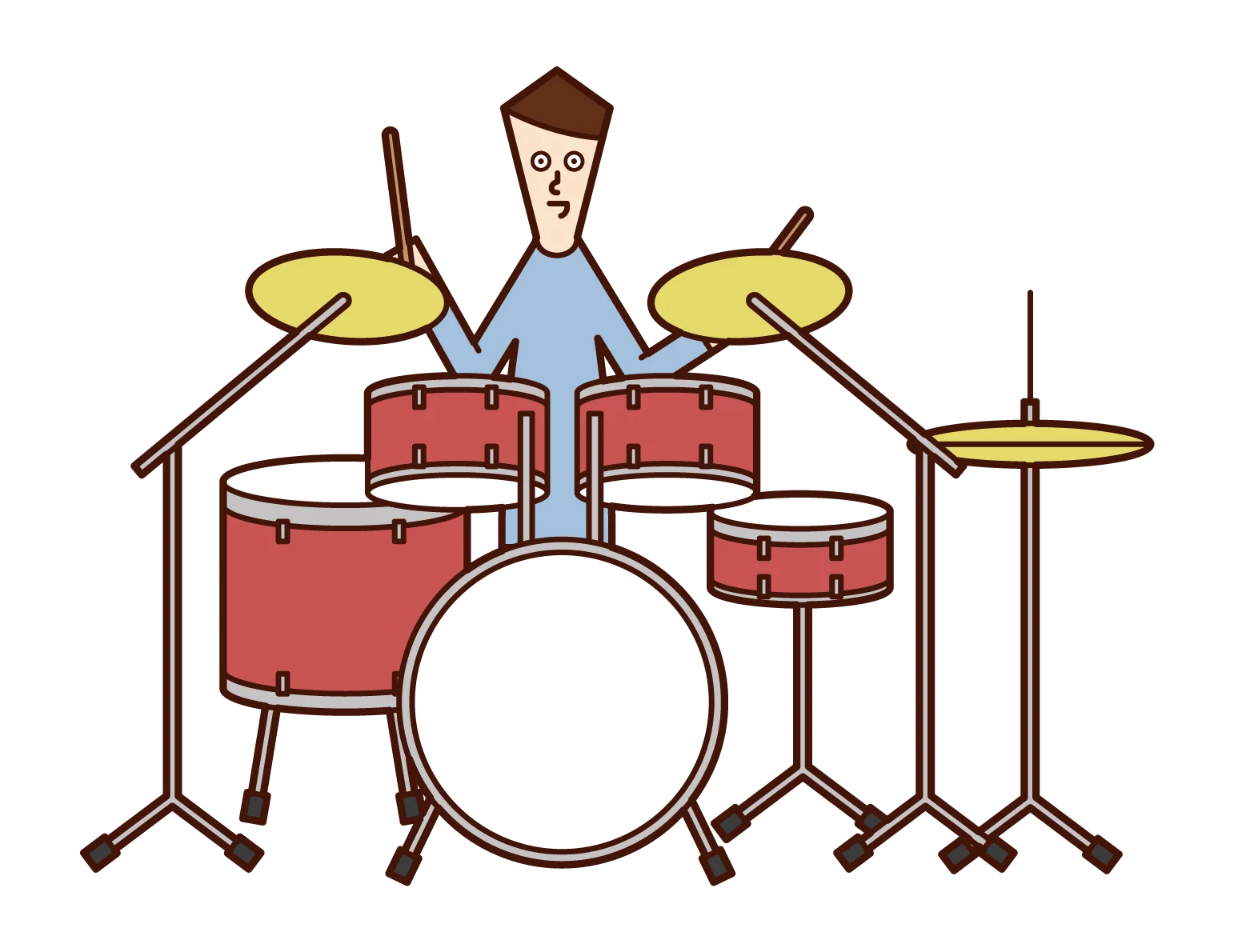 Stylized Cartoon Drummer with Red Musical Instrument Clipart Illustration