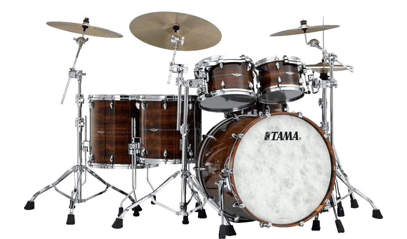 Vintage Wooden Tama Drum Set Clipart with Warm Wood Grain Texture