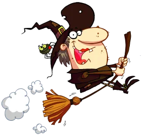 Whimsical Halloween Witch Clipart Zooming Through Magical Clouds