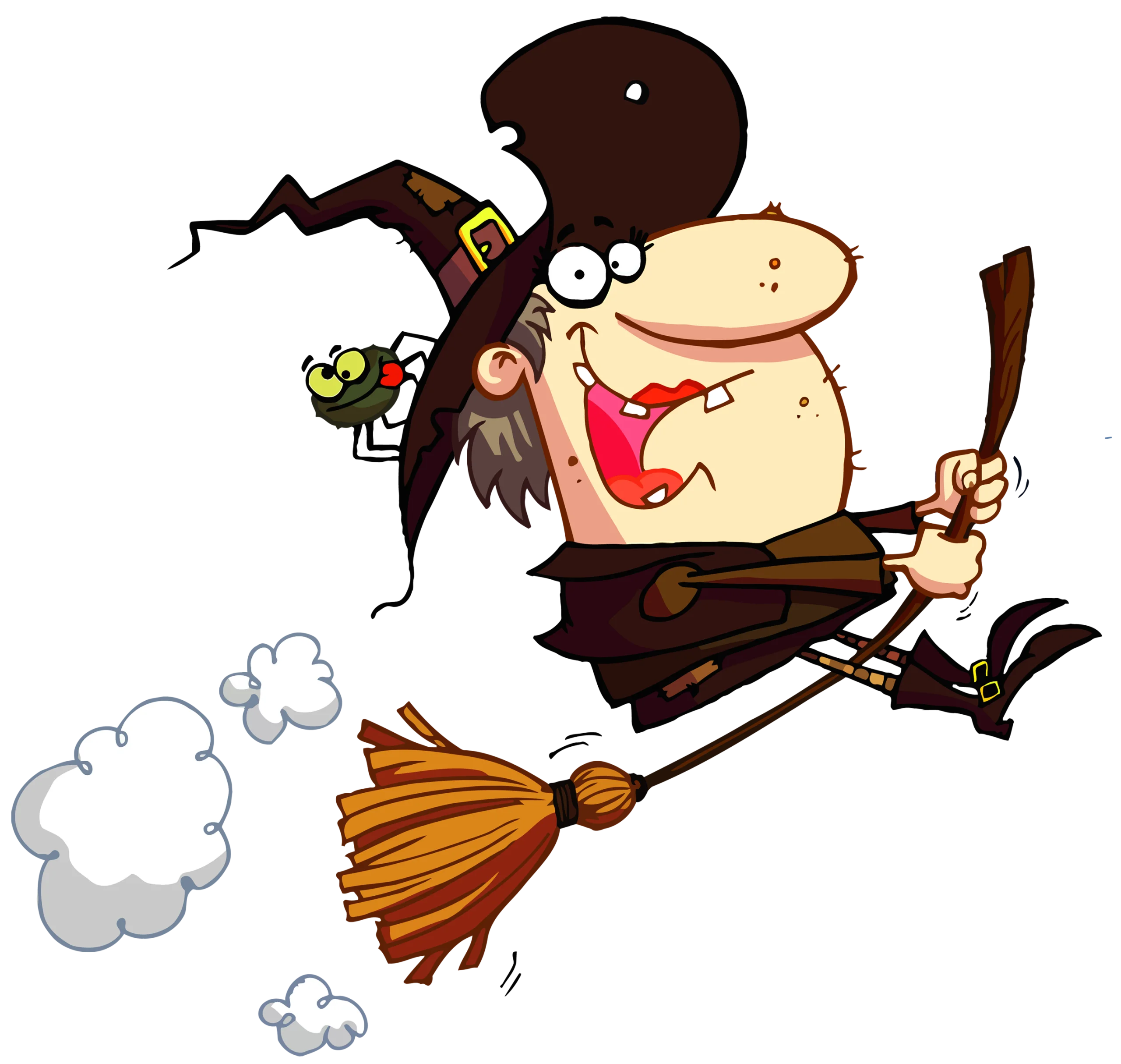 Whimsical Halloween Witch Clipart Zooming Through Magical Clouds
