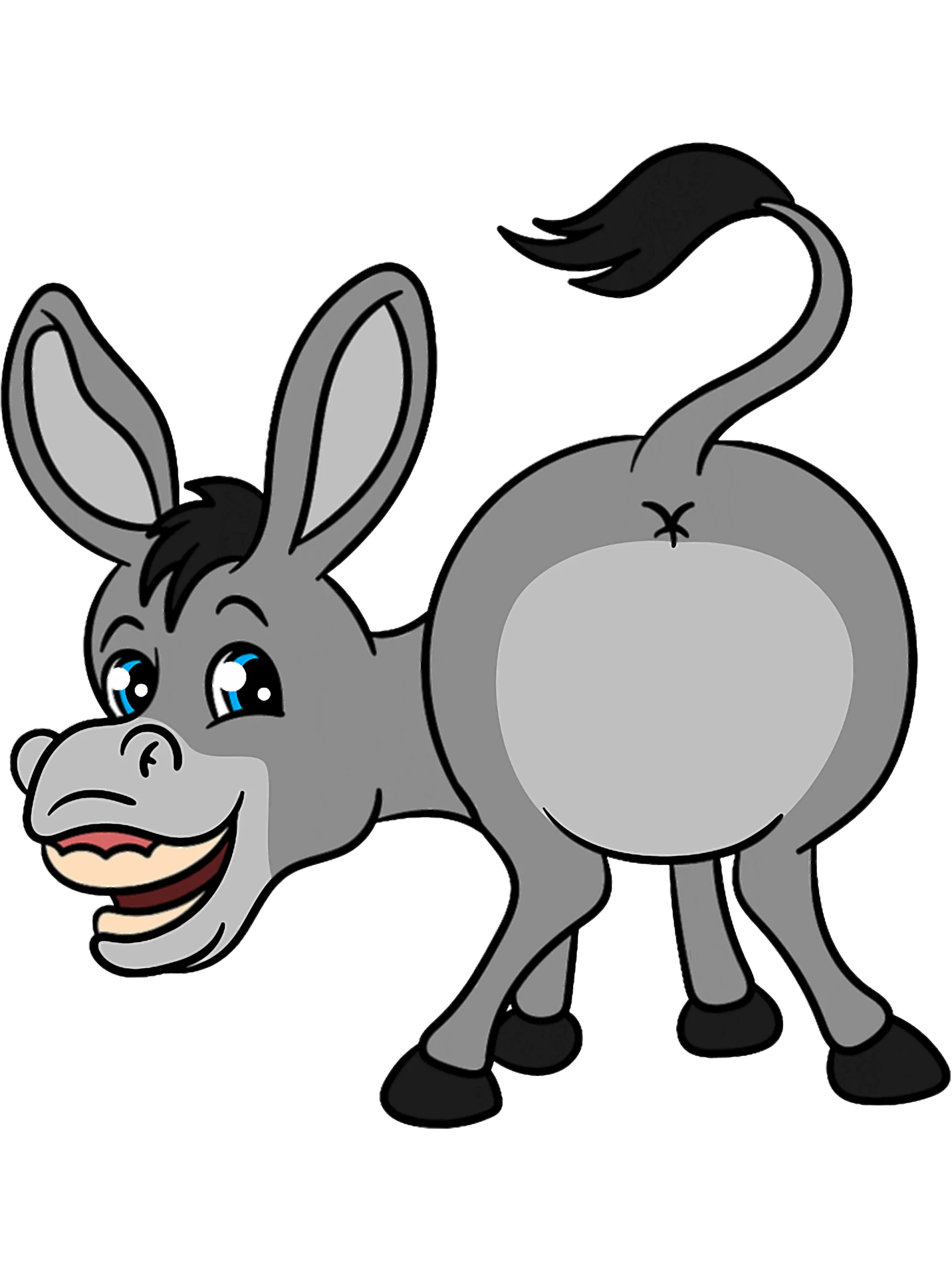 Comical Gray Donkey Clipart with Playful Expression and Quirky Pose
