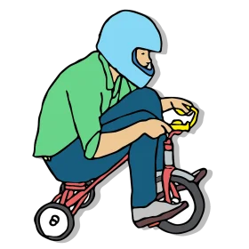 Whimsical Clipart of an Adult Riding a Tiny Toddler Tricycle with Comical Proportions