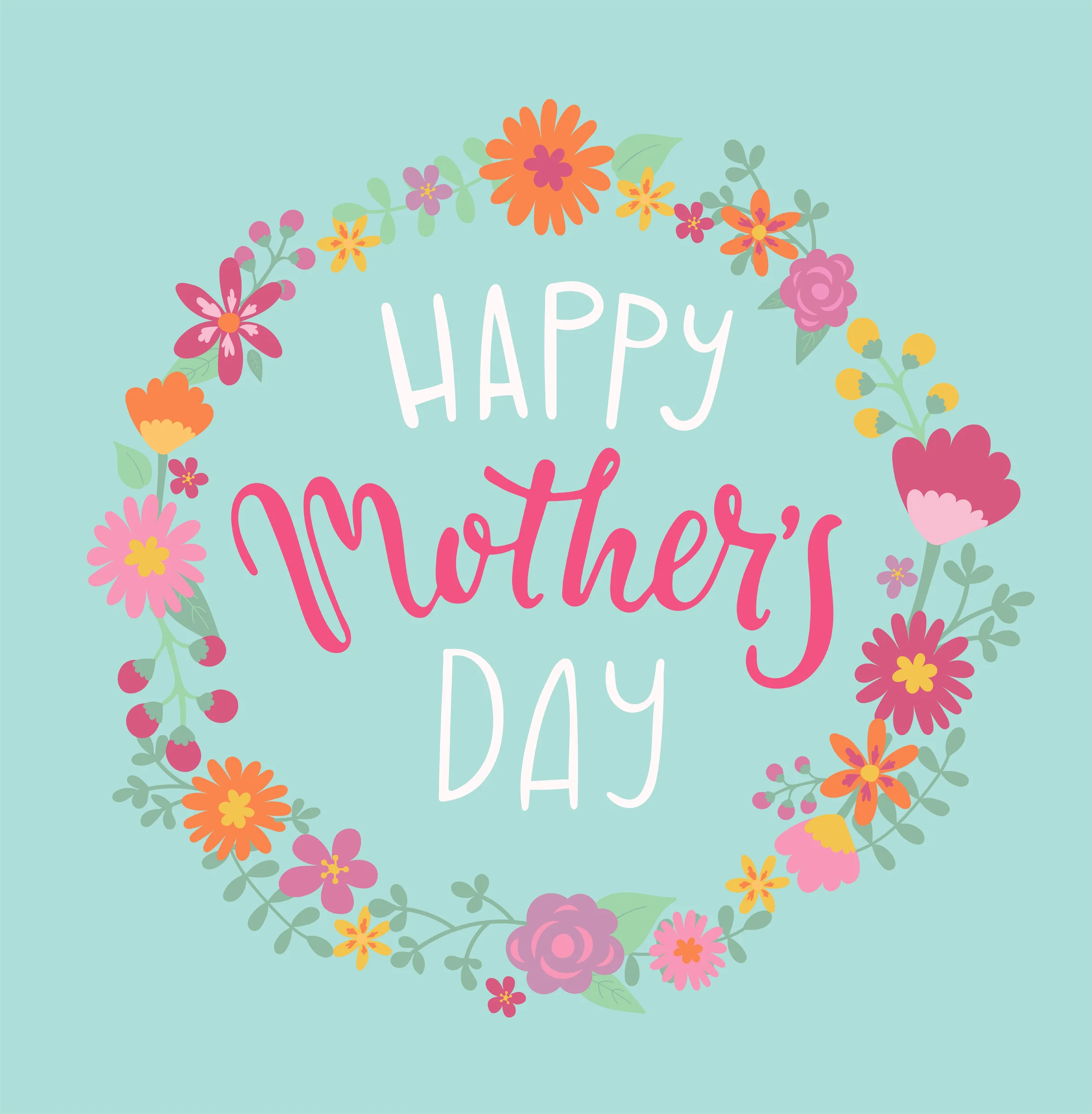 Charming Floral Mother's Day Clipart with Whimsical Pastel Wreath Design
