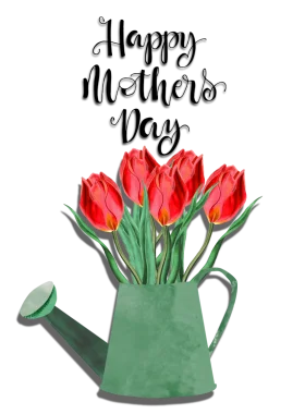 Charming Green Watering Can Filled with Radiant Red Tulips - Mothers Day Clipart