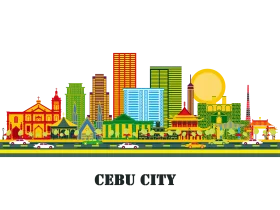 Colorful Architectural Skyline Clipart Illustration of Cebu City Landscape