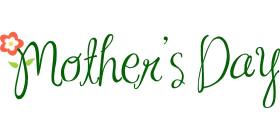 Elegant Green Mother's Day Calligraphy Clipart with Delicate Floral Accent