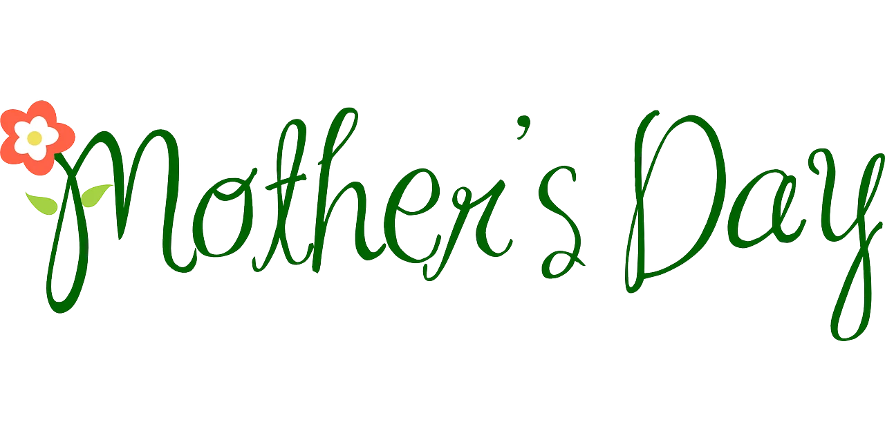 Elegant Green Mother's Day Calligraphy Clipart with Delicate Floral Accent
