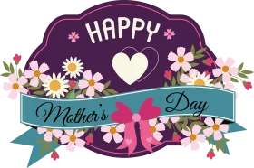 Elegant Mother's Day Celebration Floral Clipart Design with Heart and Ribbon