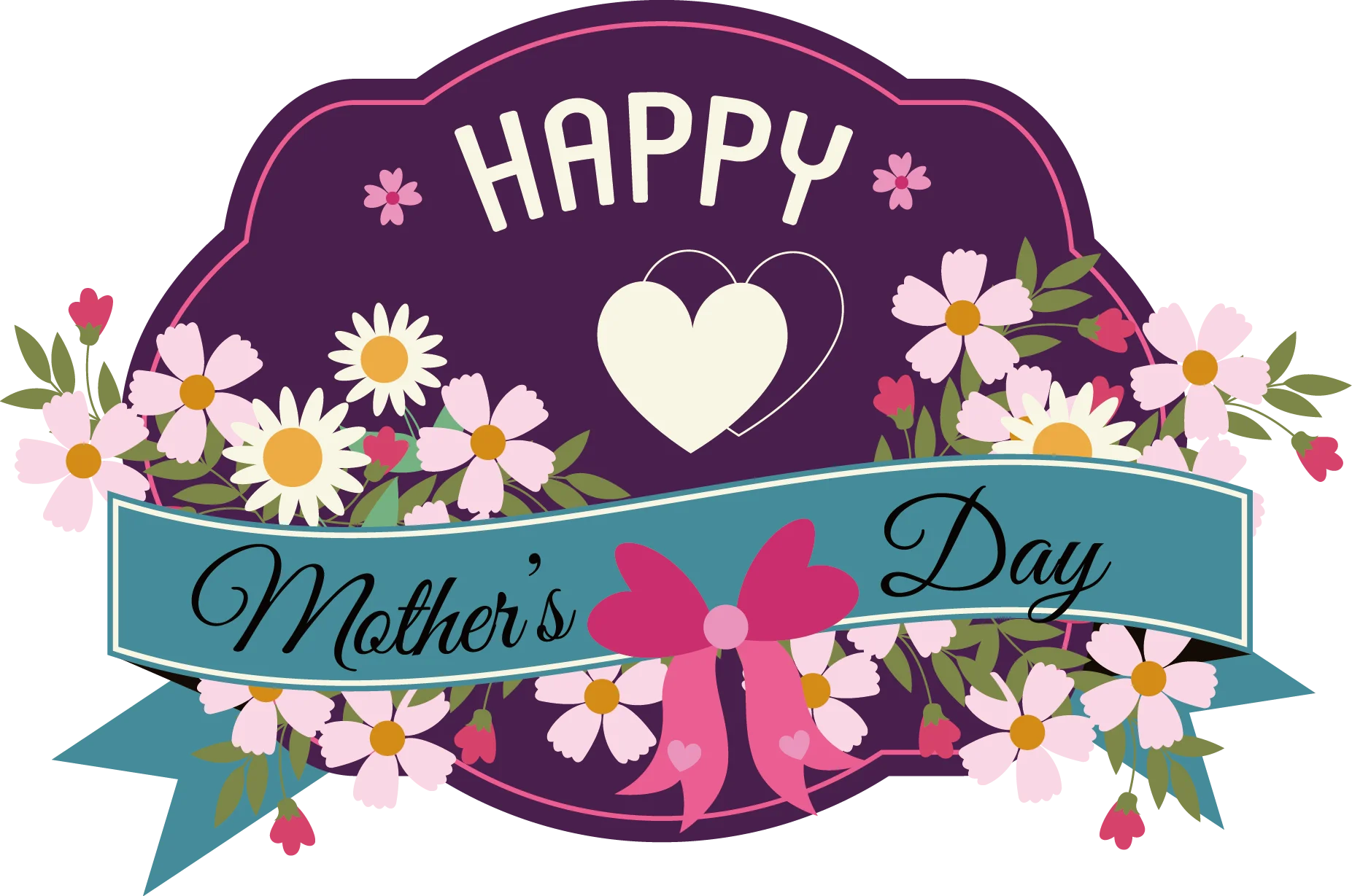 Elegant Mother's Day Celebration Floral Clipart Design with Heart and Ribbon