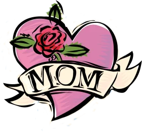 Heartfelt Mom Love Tattoo-Style Mothers Day Clipart Design with Rose