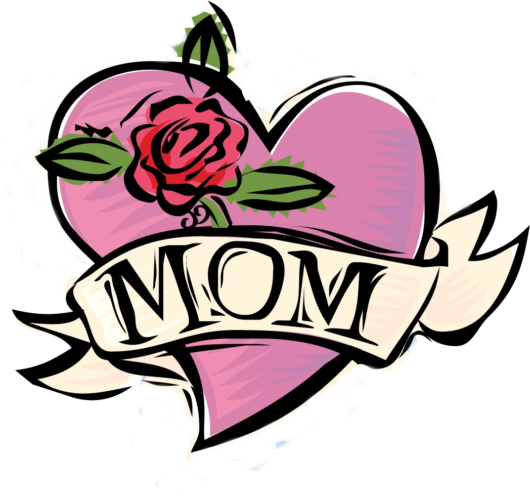 Heartfelt Mom Love Tattoo-Style Mothers Day Clipart Design with Rose