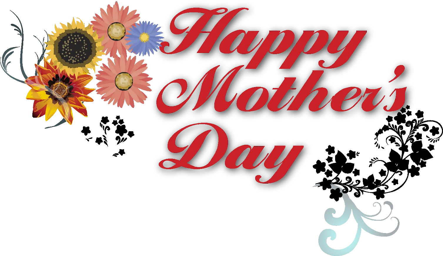 Heartwarming Mother's Day Clipart with Sunflowers and Stylized Text Design