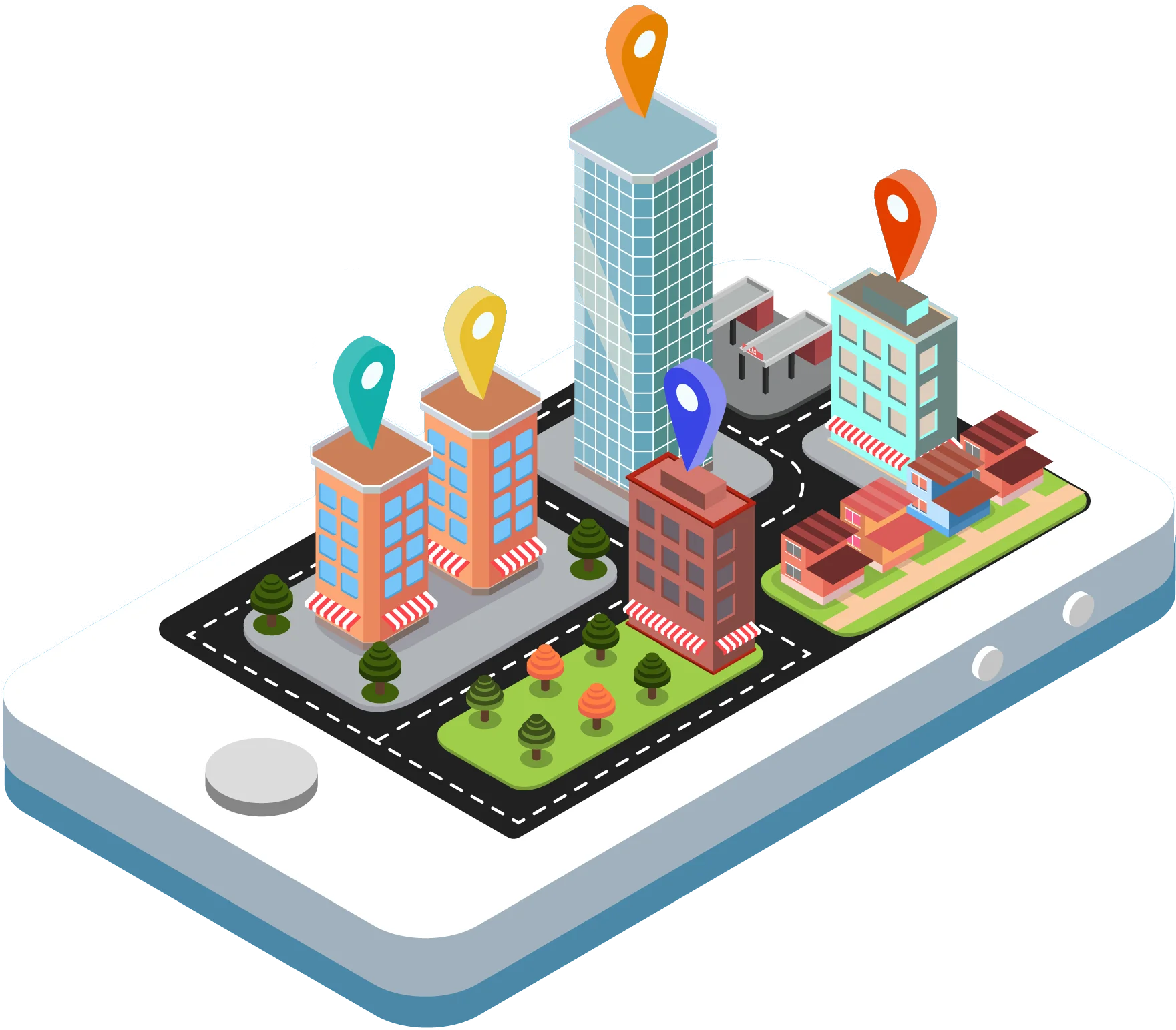 Isometric Urban Landscape Clipart: Digital City Map on Smartphone Platform