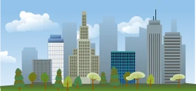 Modern Urban Landscape Clipart Featuring Sleek Skyscrapers and Green Spaces