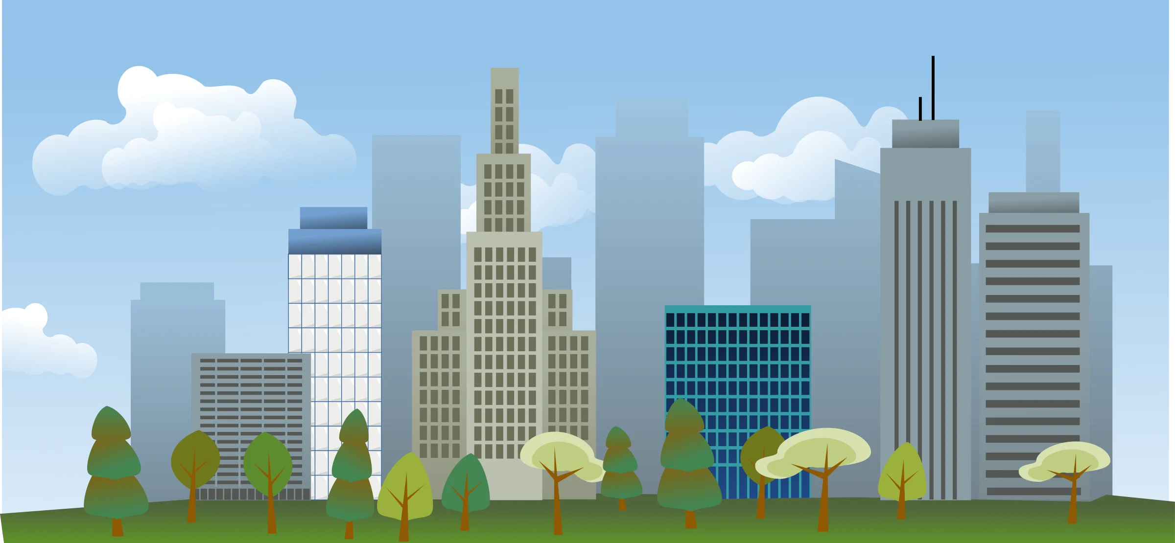 Modern Urban Landscape Clipart Featuring Sleek Skyscrapers and Green Spaces