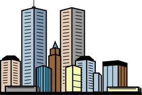 Modern Urban Skyline Clipart Illustration with Geometric Architectural Silhouettes