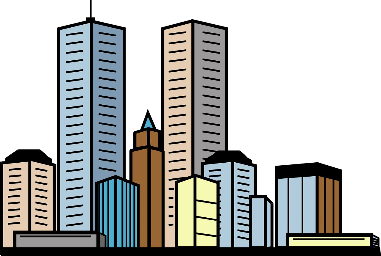 Modern Urban Skyline Clipart Illustration with Geometric Architectural Silhouettes