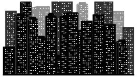 Monochromatic Urban Silhouette Cityscape Clipart with Geometric Skyscrapers