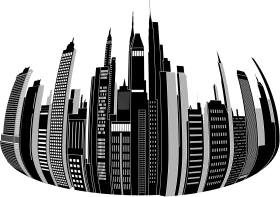 Monochromatic Urban Skyline Clipart: Abstract Architectural Silhouettes of Modern Metropolis