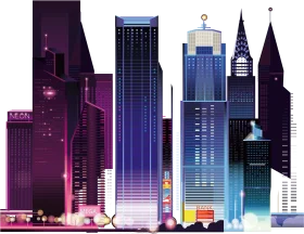 Nocturnal Urban Skyline Clipart: Geometric Architectural Silhouettes in Twilight Palette