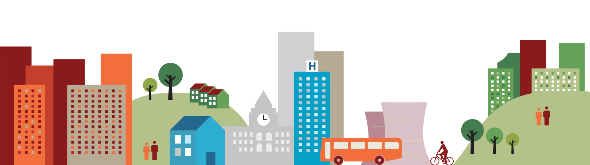 Urban Landscape Geometric City Skyline Clipart Illustration with Diverse Buildings