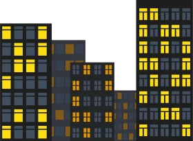 Urban Nightscape Silhouettes: Minimalist City Buildings Clipart Design