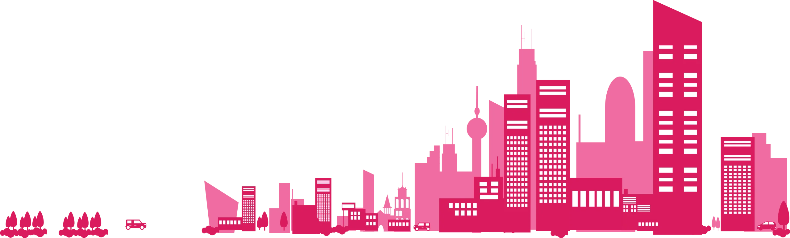 Urban Skyline Silhouette: Modern City Architecture Clipart Design in Bold Pink