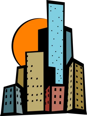 Urban Skyline Silhouettes: Modern City Architecture Clipart Design