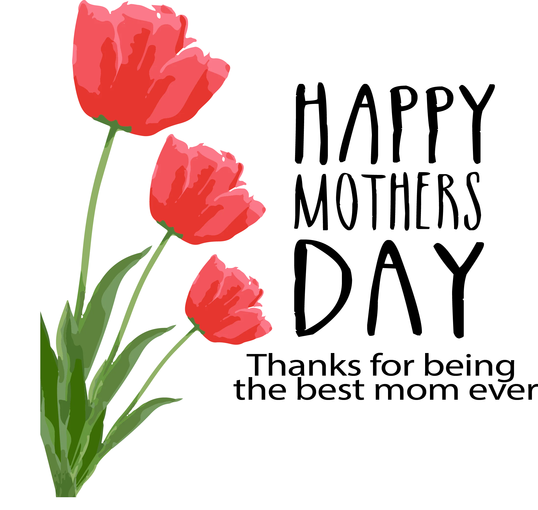Watercolor Red Tulips Mother's Day Greeting Clipart Design