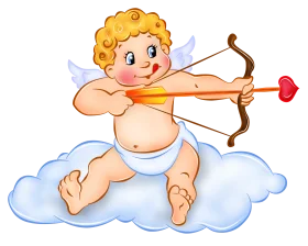 Adorable Cherubic Cupid Clipart: Love's Whimsical Archer on a Fluffy Cloud