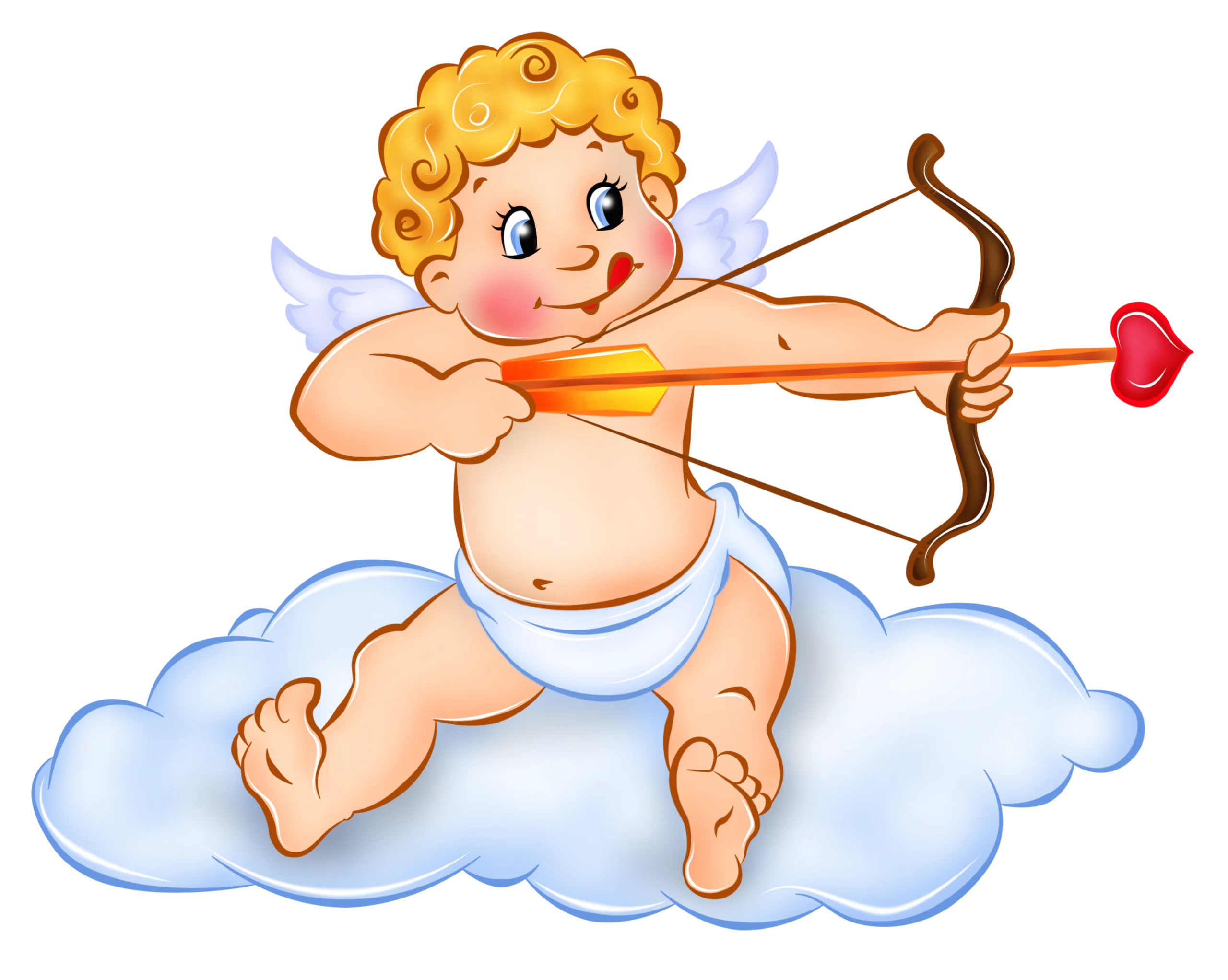 Adorable Cherubic Cupid Clipart: Love's Whimsical Archer on a Fluffy Cloud