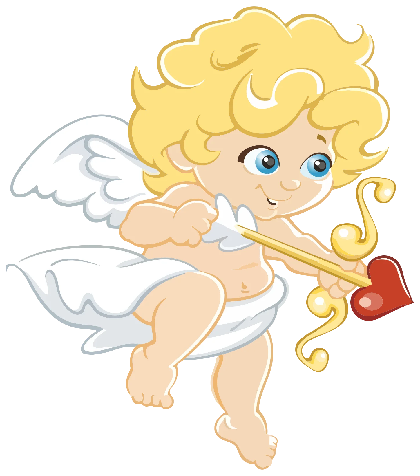 Adorable Cherubic Cupid Clipart with Golden Curls and Heart Arrow