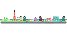 Charming Pastel City Skyline Clipart with Whimsical Architecture and Landmark
