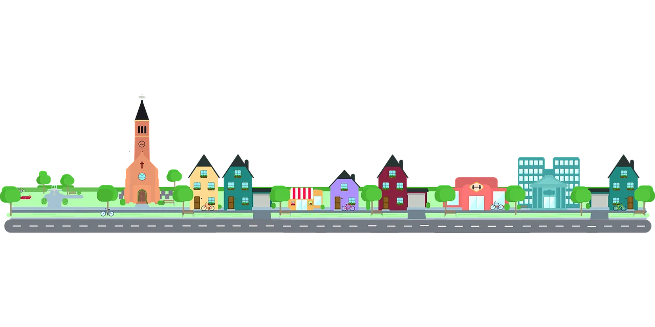 Charming Pastel City Skyline Clipart with Whimsical Architecture and Landmark