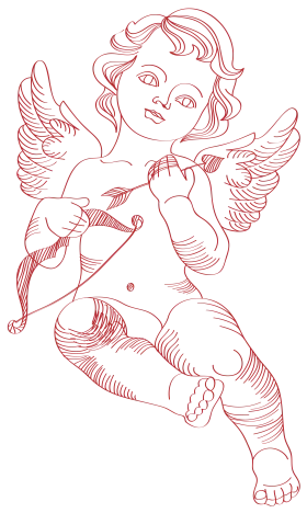 Delicate Cupid Clipart: Whimsical Cherub with Bow and Soft Linework Design