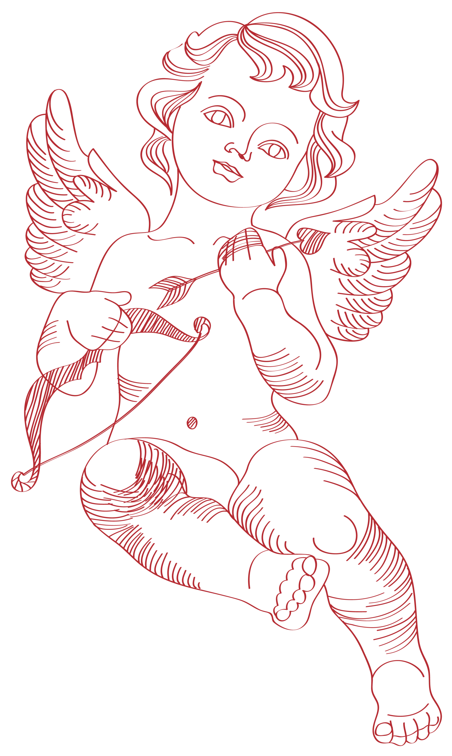 Delicate Cupid Clipart: Whimsical Cherub with Bow and Soft Linework Design