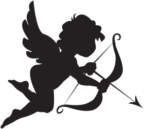 Elegant Silhouette of Winged Cupid Archer with Bow and Arrow Clipart Design