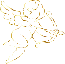 Golden Elegant Cupid Clipart: Romantic Love Symbol with Flowing Lines