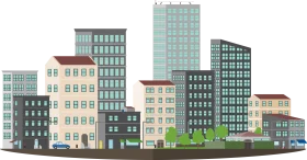 Modern Urban Cityscape Illustration Flat Design Architectural Clipart Scene