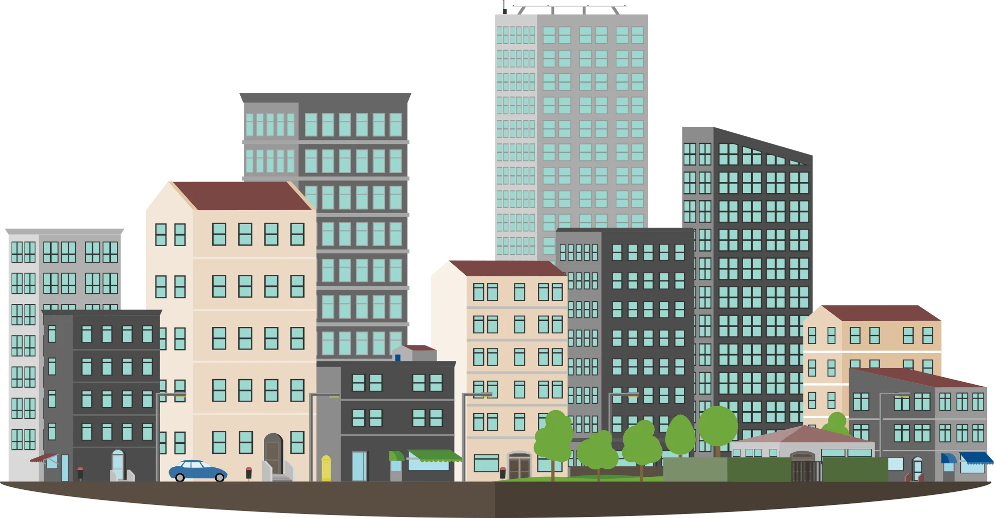 Modern Urban Cityscape Illustration Flat Design Architectural Clipart Scene